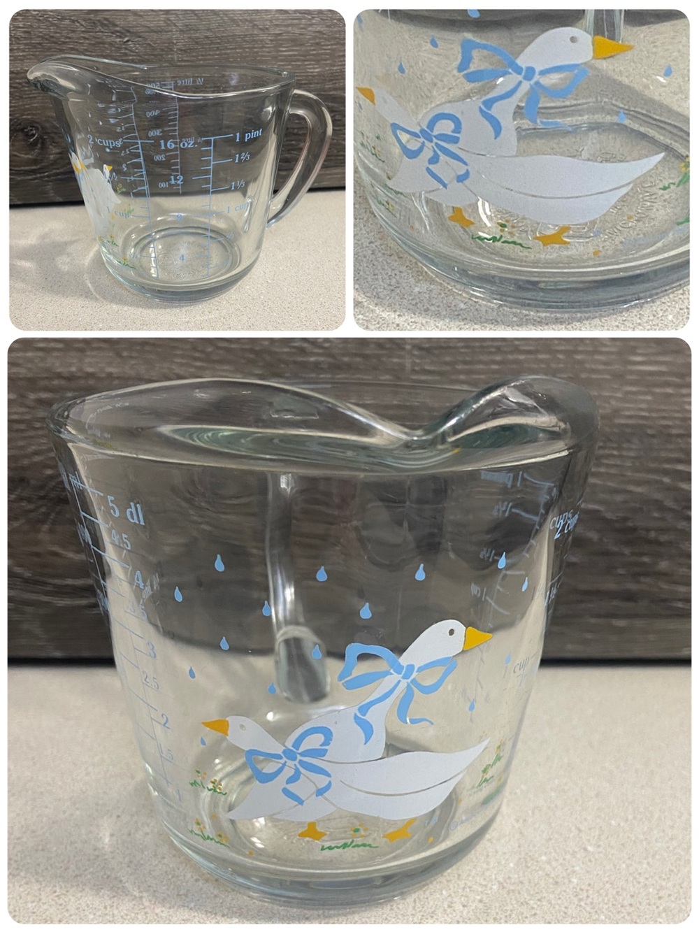 HTF Vintage Anchor Hocking Geese Measuring Cup Two Cup Liquid with Handle 1987